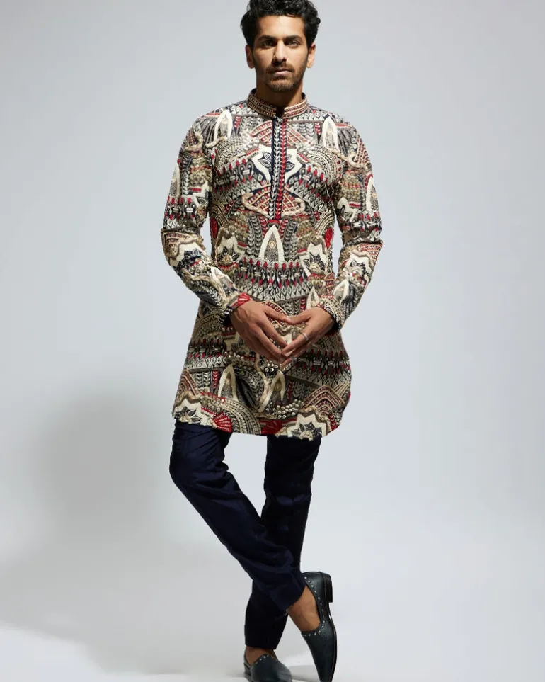 Abstract Heavily Embellished Short Kurta Set
