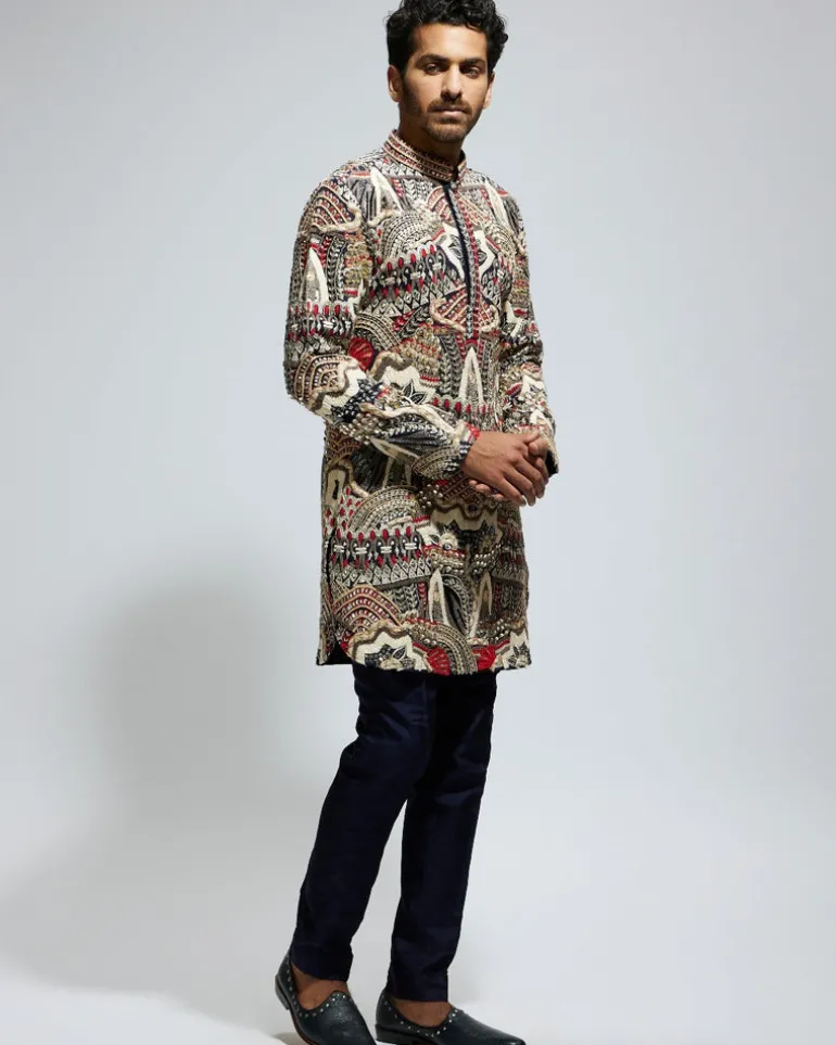 Abstract Heavily Embellished Short Kurta Set