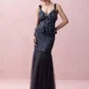 Aegean Blue Organza Peplum and Mermaid Skirt Set