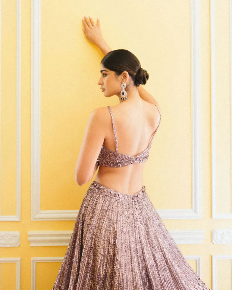 Aiza Dusty Mauve Sequin Lehenga Set