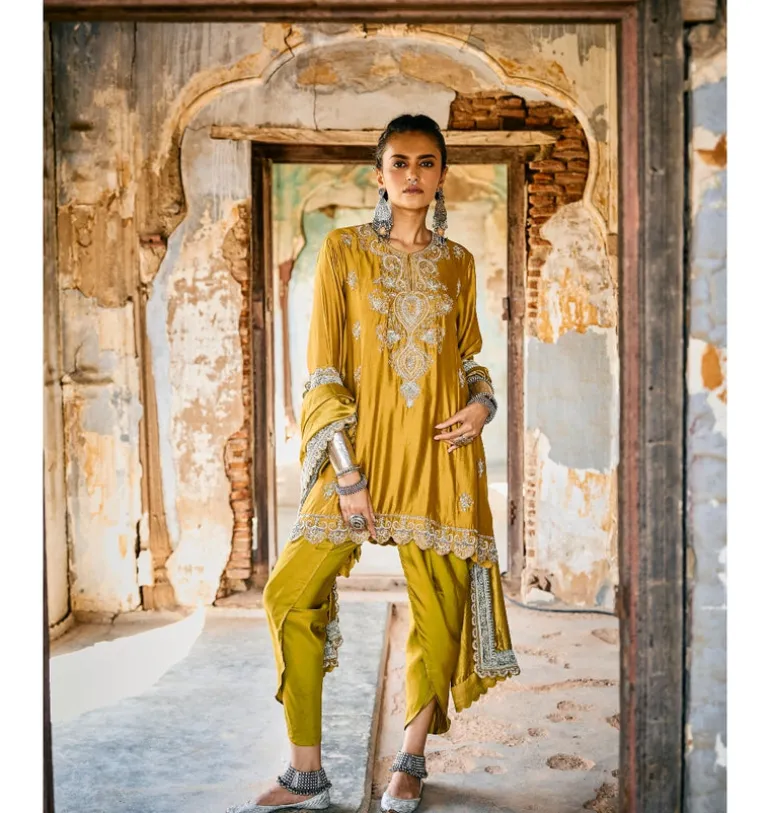 Akesha Mustard Embroidered Tunic Set
