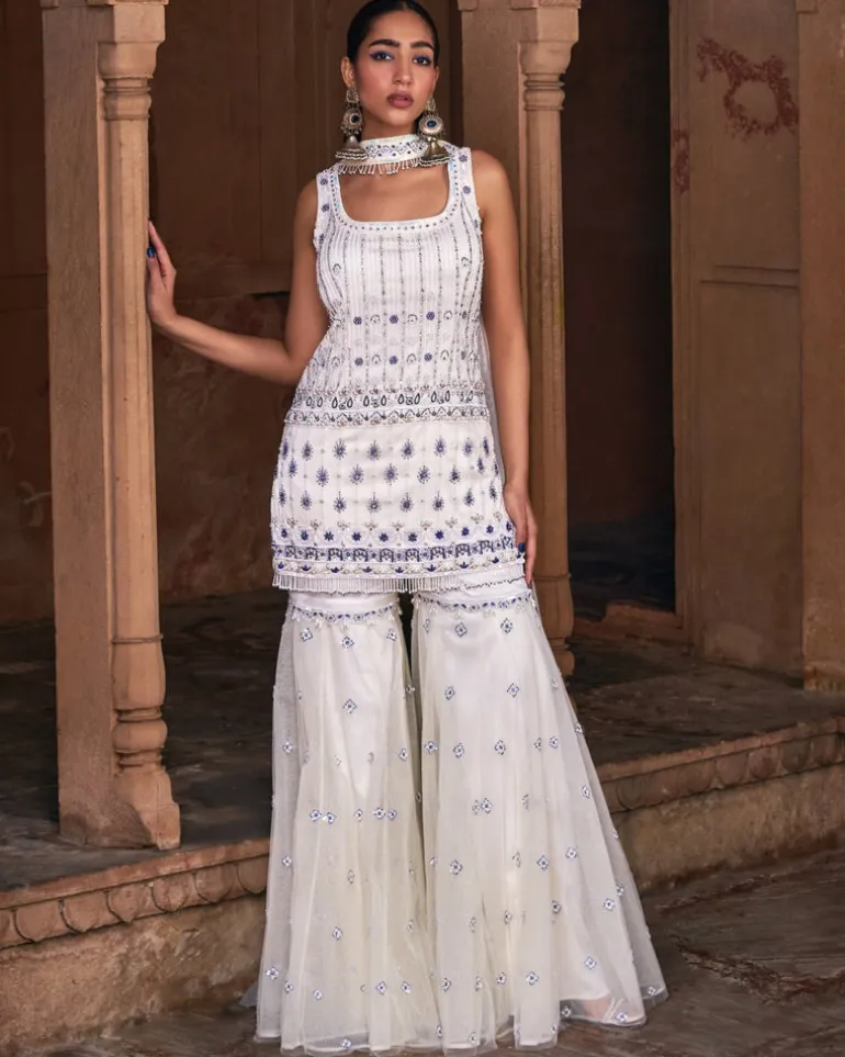 Alice Ivory Embroidered Gharara Set