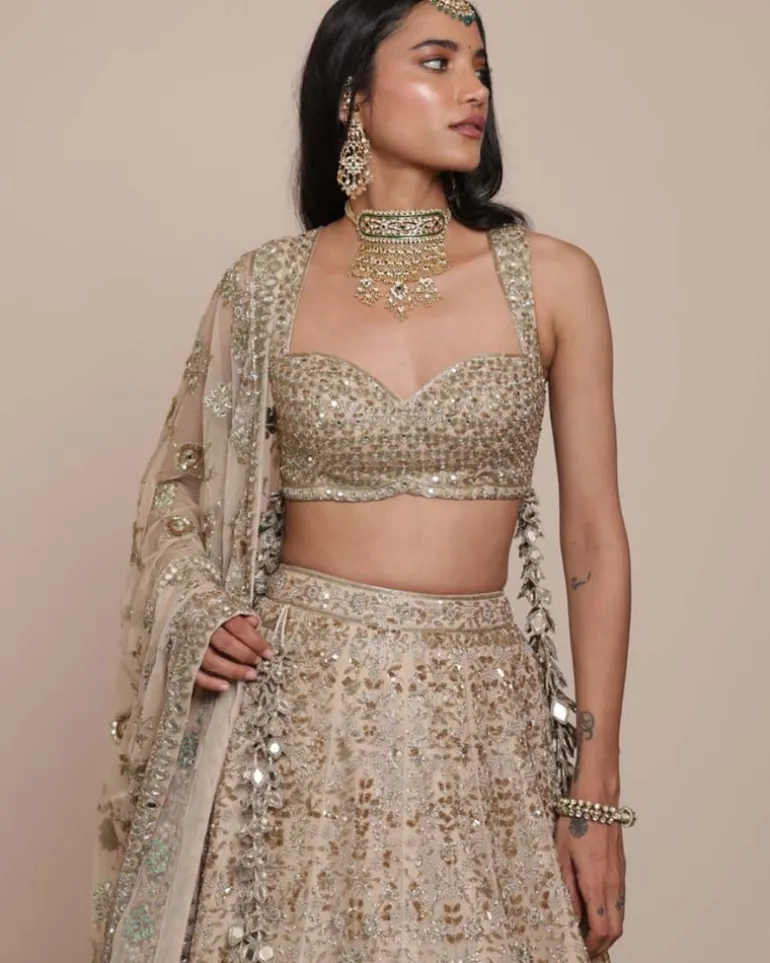 All Gold Sand Floral Lehenga Set