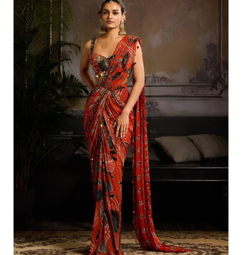 Amber Aura Draped Sari Set