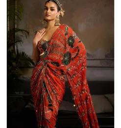 Amber Aura Draped Sari Set