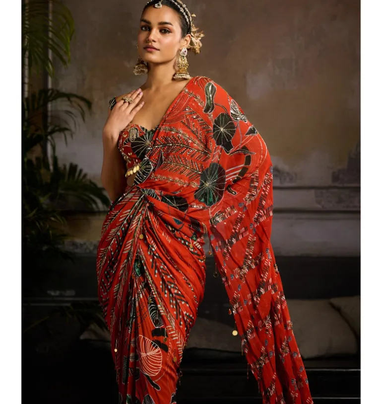 Amber Aura Draped Sari Set