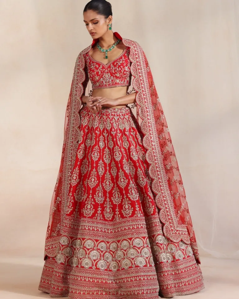 Anise Red Embroidered Lehenga Set