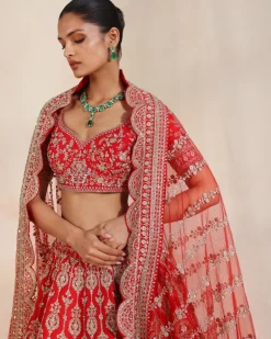 Anise Red Embroidered Lehenga Set