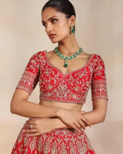 Anise Red Embroidered Lehenga Set