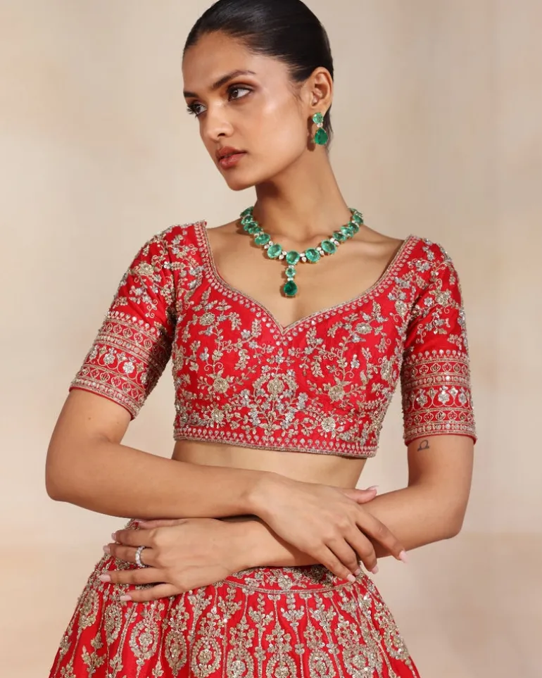 Anise Red Embroidered Lehenga Set