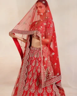Anise Red Embroidered Lehenga Set
