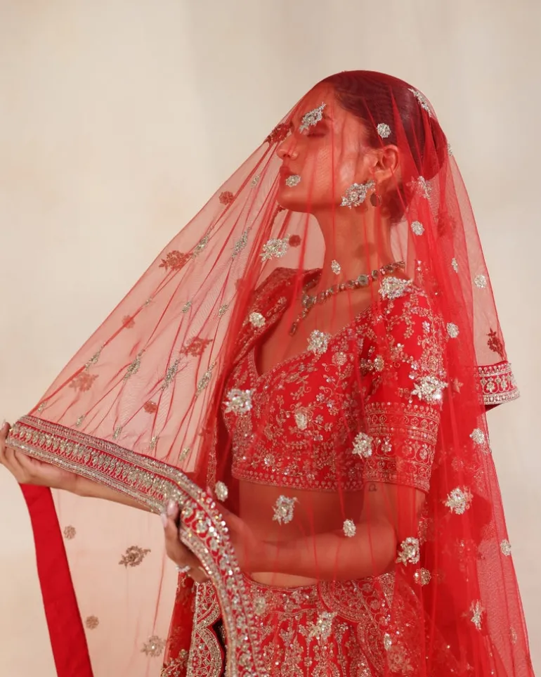 Anise Red Embroidered Lehenga Set