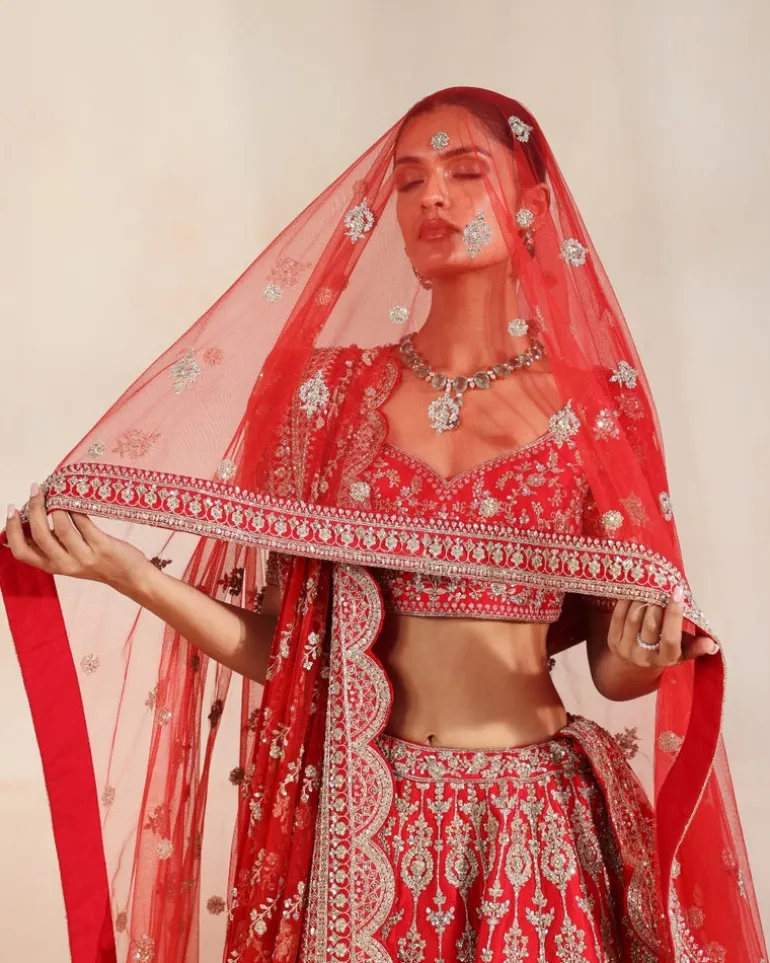 Anise Red Embroidered Lehenga Set