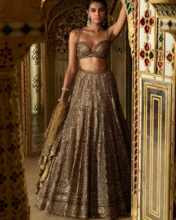 Antique Gold Sequin Lehenga Set
