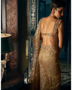 Antique Gold Sequin Sari Set
