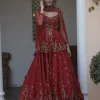 Antique Gold Sequins Raw Silk Lehenga With Peplum Work Blouse