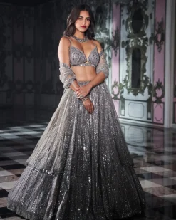 Antique Silver Mirror Work Lehenga Set