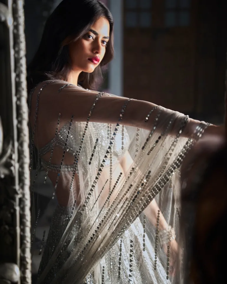 Antique Silver Mirror Work Lehenga Set