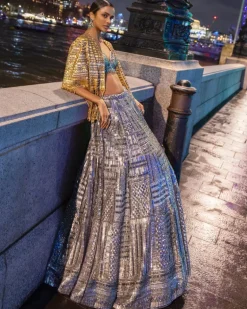 Antique Silver Sequin Lehenga Set