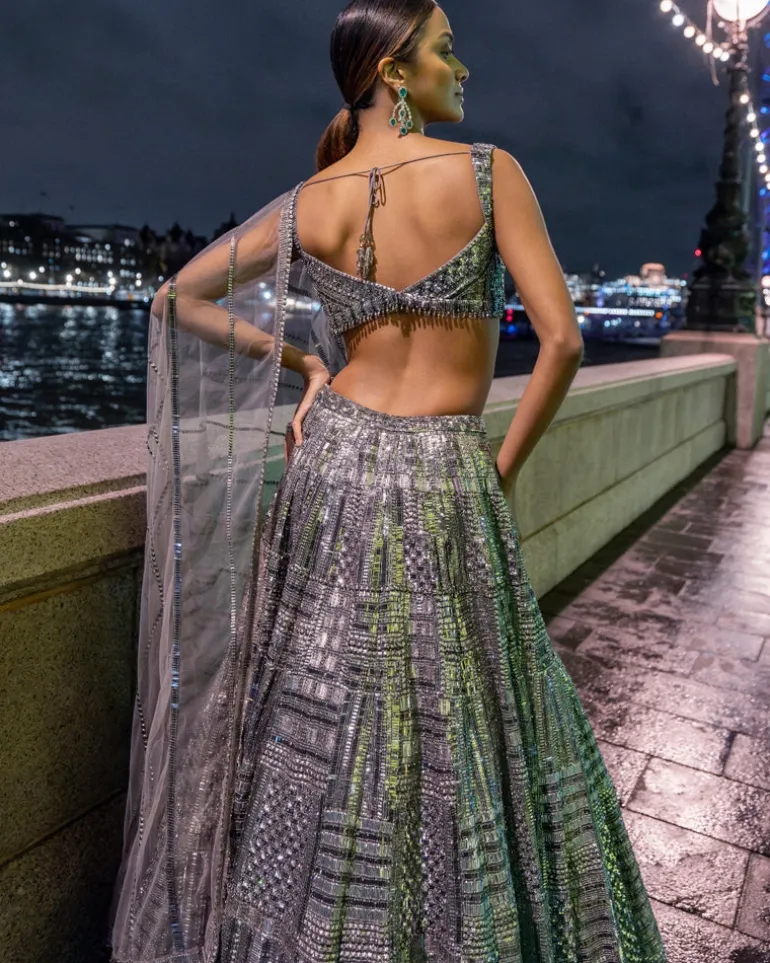 Antique Silver Sequin Lehenga Set