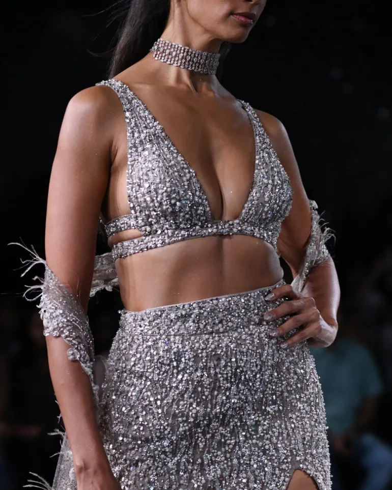 Aphrodite Embroidered Skirt Paired With A Choli And A Trail Cape