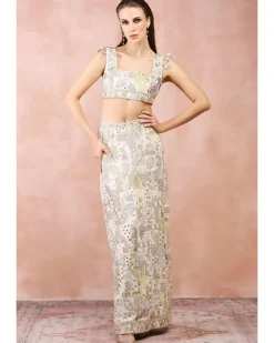 Applique Embroidered Blouse And Skirt Set