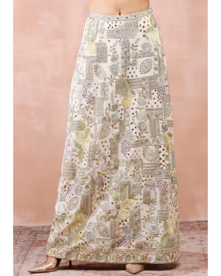 Applique Embroidered Blouse And Skirt Set