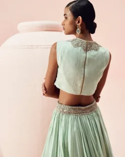 Aqua Lehenga And Cape Set