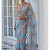 Ash Pink Flower Sari Set