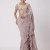 Ash Pink Georgette Frill Sari Set