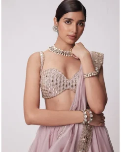 Ash Pink Mirror Hand Embroidered Lehenga Set
