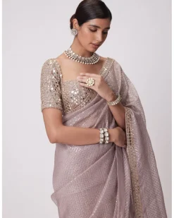 Ash Pink Organza Sari Set