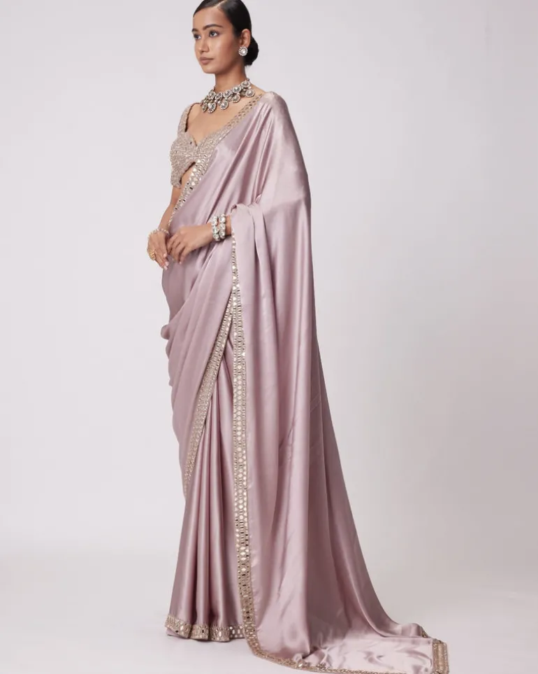 Ash Pink Satin Sari Set