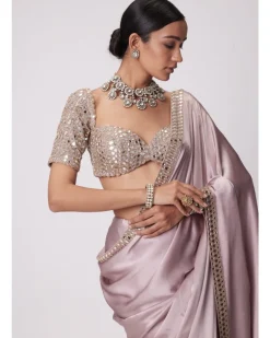 Ash Pink Satin Sari Set