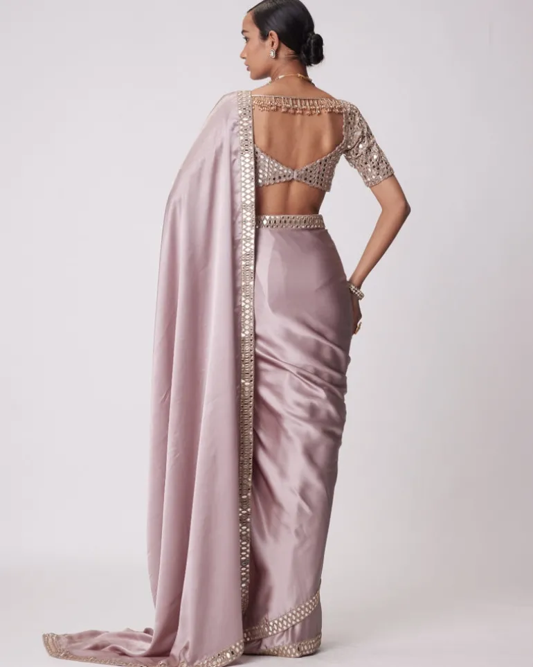 Ash Pink Satin Sari Set