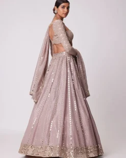 Ash Pink Sequin And Mirror Embroidered Lehenga Set