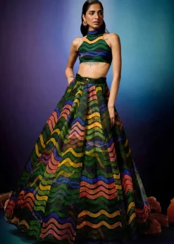 Aurorays Swirl with Aurorays Raio Skein Halter Lehenga Set