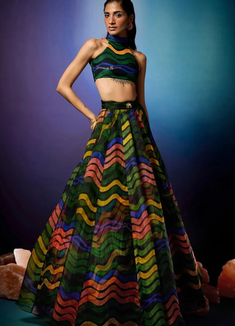 Aurorays Swirl with Aurorays Raio Skein Halter Lehenga Set