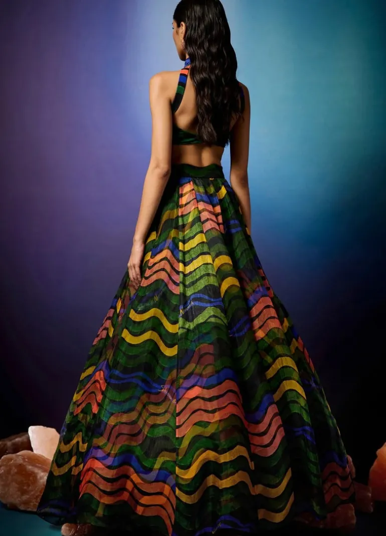 Aurorays Swirl with Aurorays Raio Skein Halter Lehenga Set