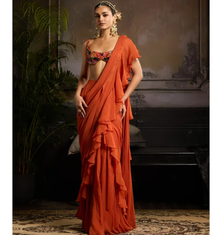 Autumn Glow Draped Sari Set