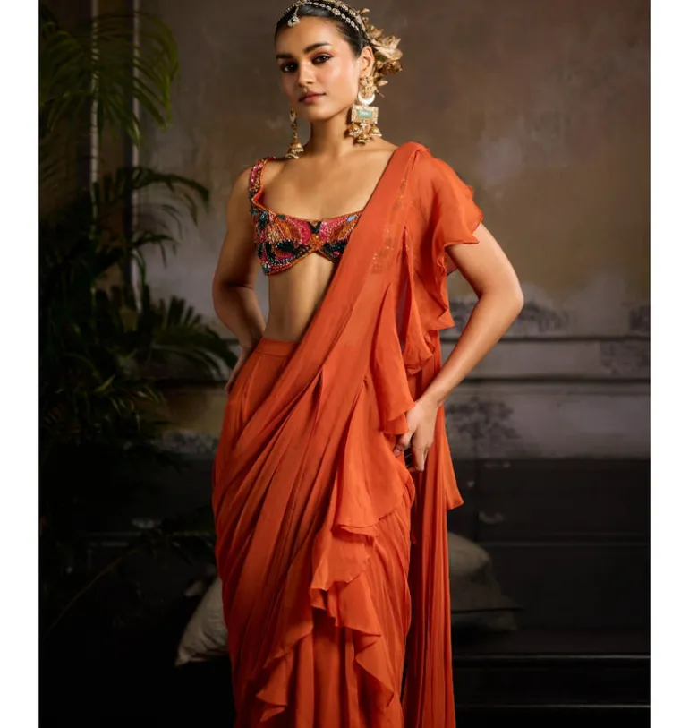 Autumn Glow Draped Sari Set