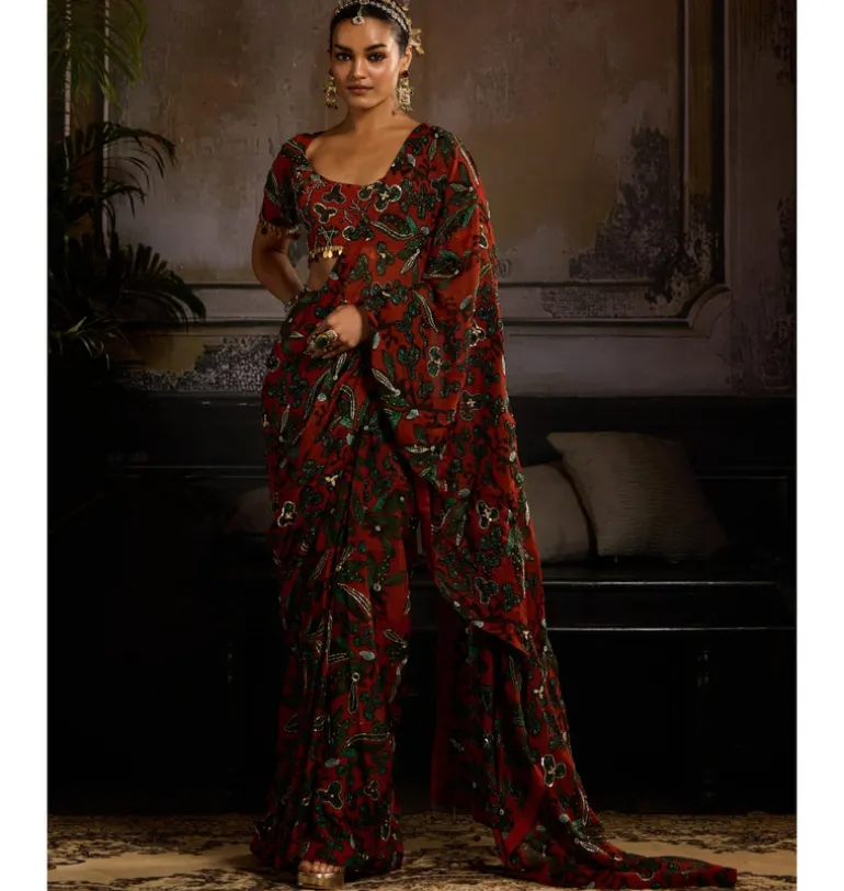 Autumn Whisper Pre-Draped Sari Set