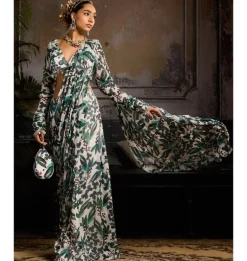 Azure Drift Draped Pant Sari Set