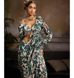 Azure Drift Draped Pant Sari Set