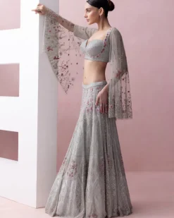 Baby Blue Bagh Lehenga With Umbrella Sleeve Blouse