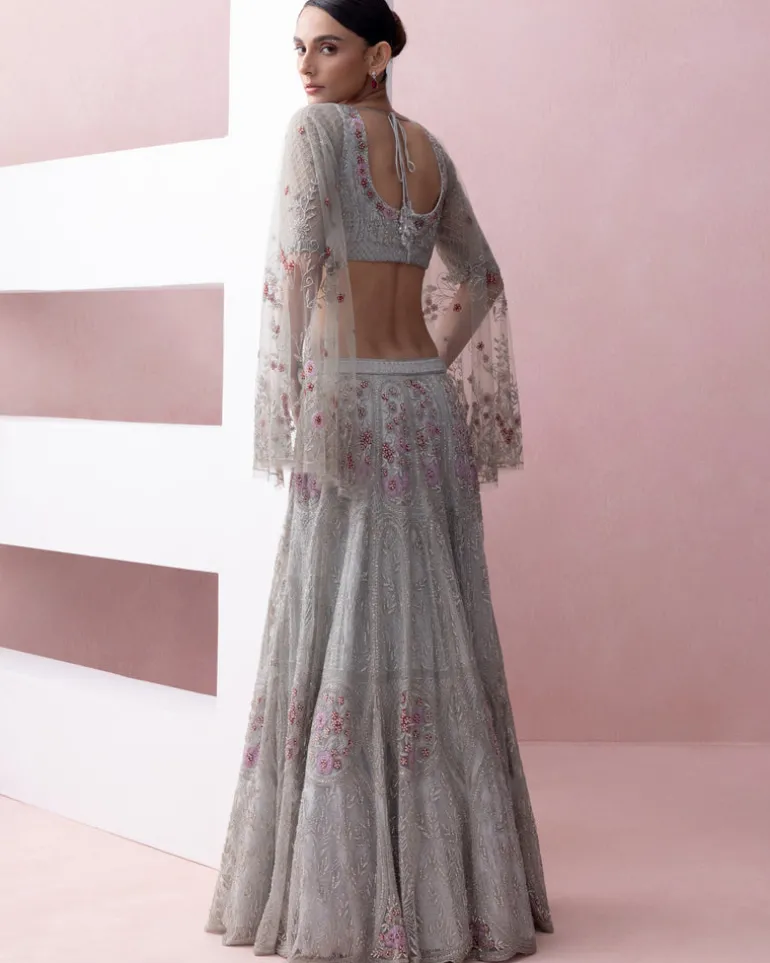 Baby Blue Bagh Lehenga With Umbrella Sleeve Blouse