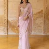 Baby Orchid Mirror & Thread Embroidered Sari Set