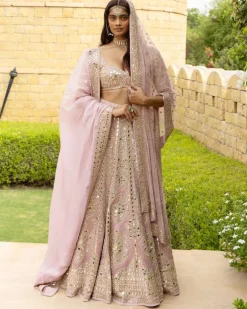 Baby Orchid Mirror Embroidered Lehenga Set