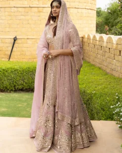 Baby Orchid Mirror Embroidered Lehenga Set