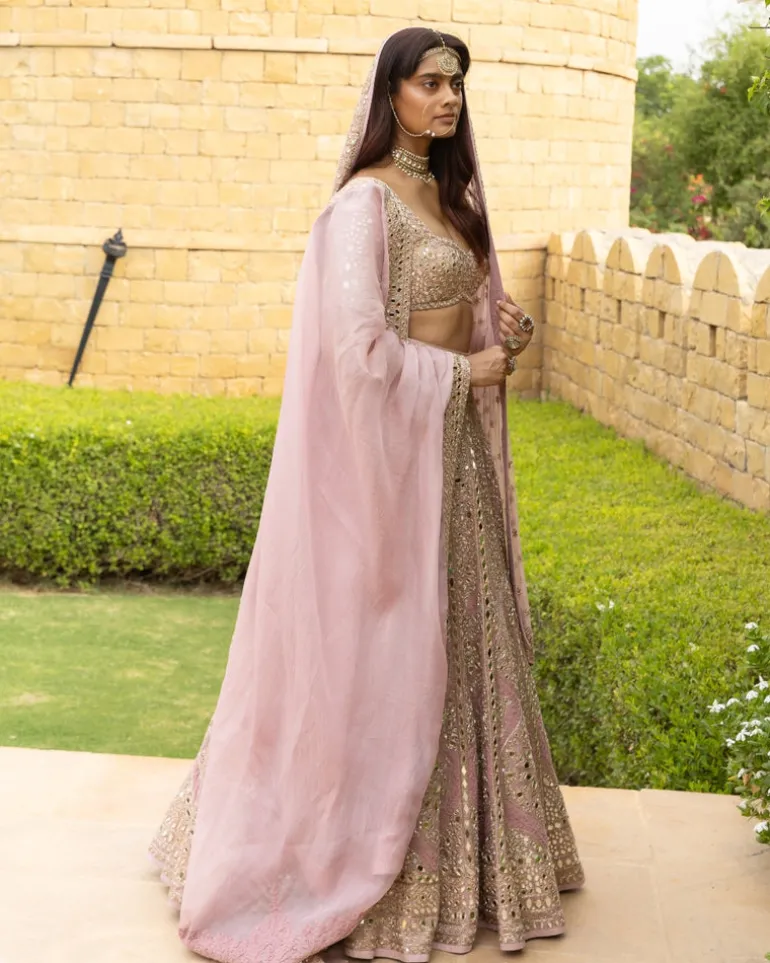 Baby Orchid Mirror Embroidered Lehenga Set